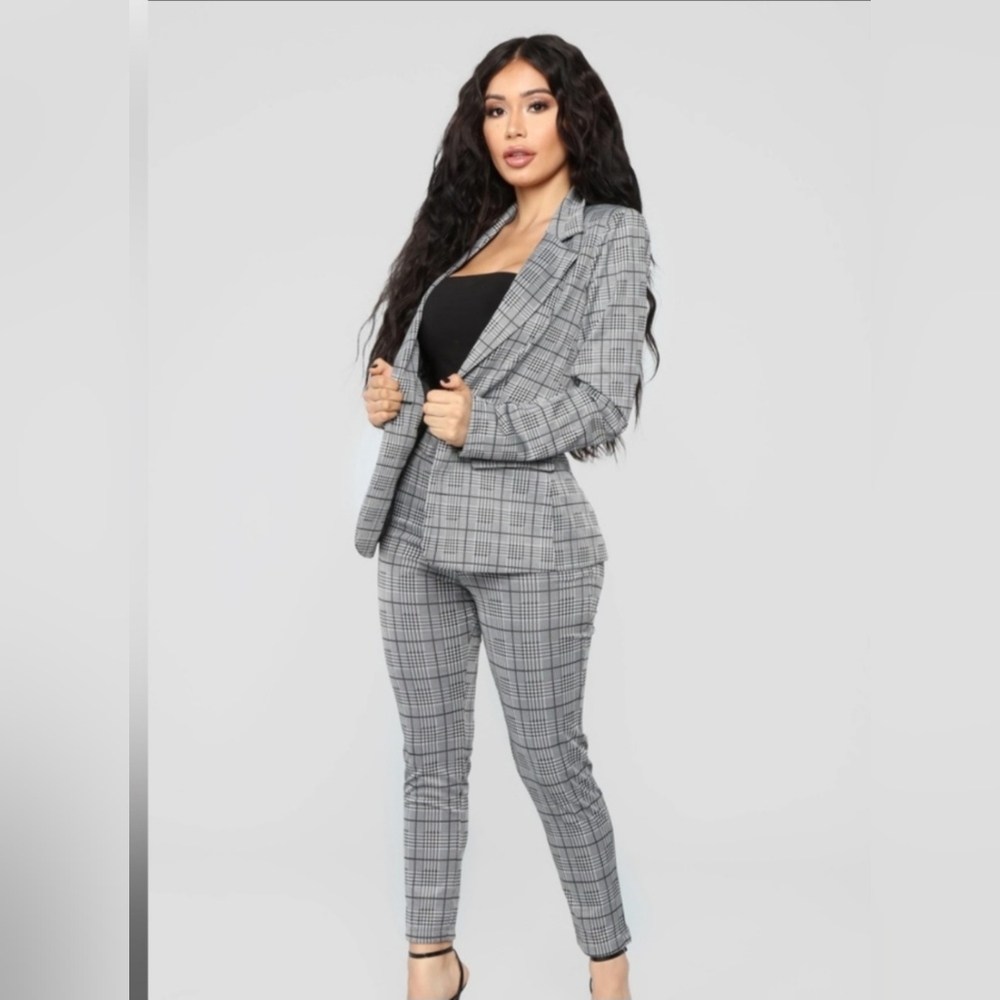 Fashion Nova Gray Checkered Pantsuit